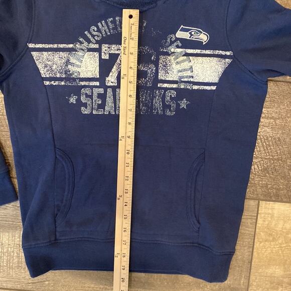 SEAHAWKS Navy Blue White Kangaroo Pockets Hooded Sweatshirt Medium - Picture 6 of 6